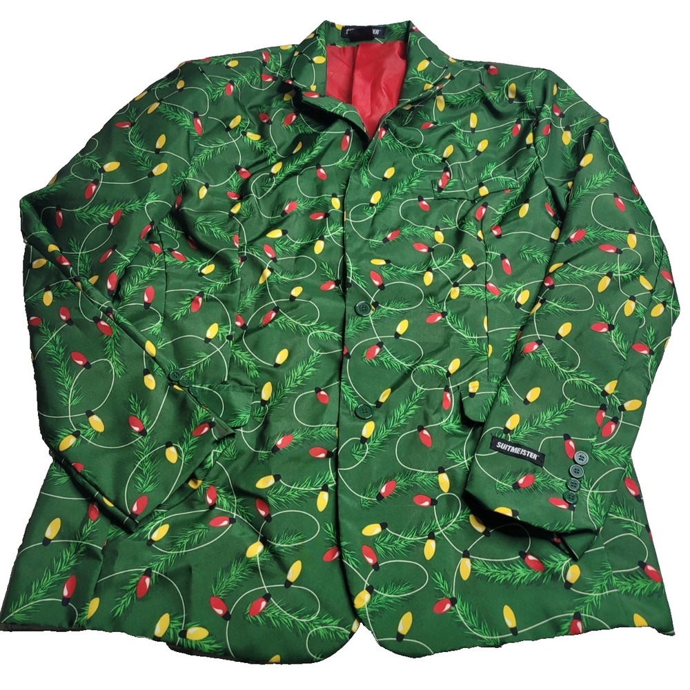 Suitmeister Men's XL Christmas Lights‎ Green Jacket